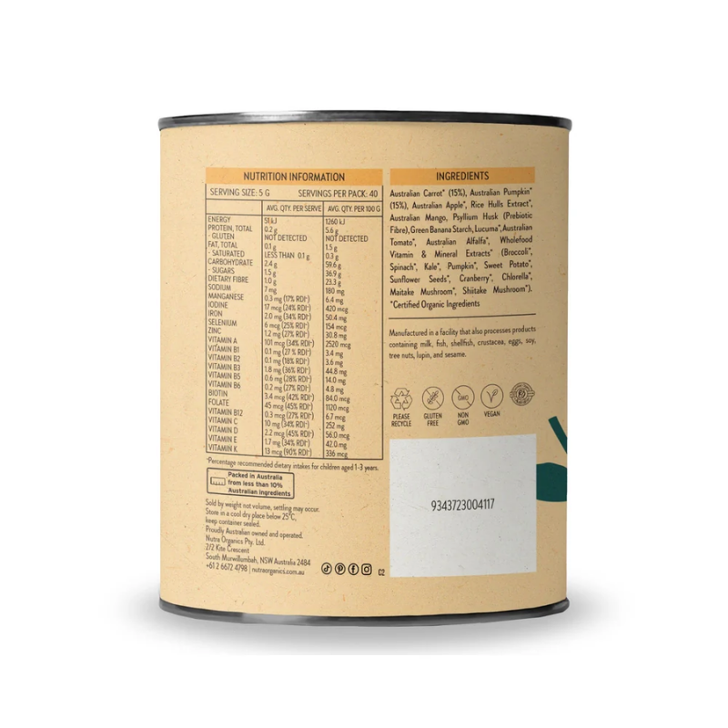 Nutra Organics Veggie Hero Growth, Immunity & Energy 200g Powder