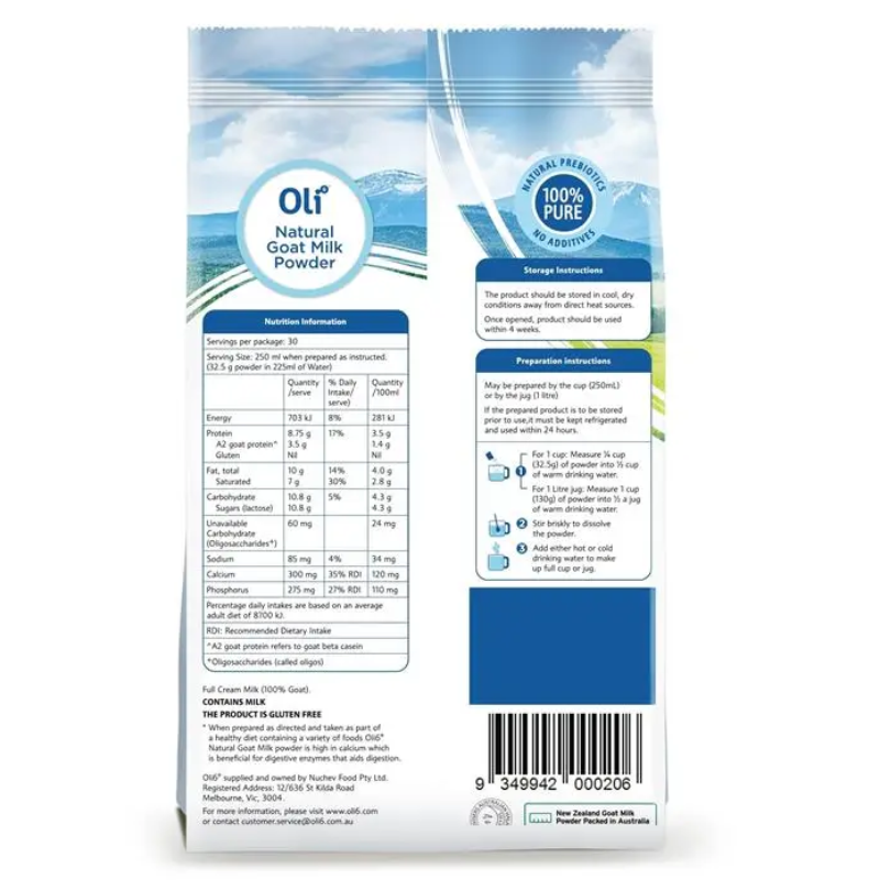 Oli6 Natural Goat Milk Powder 1kg Australian 100% pure goat A2 milk powder