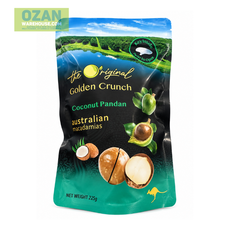 The Original Golden Crunch Coconut Pandan Australian Macadamias 225g Pouch