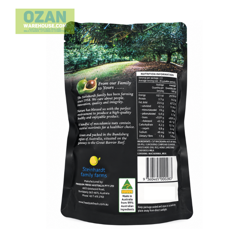 The Original Golden Crunch Australian Honey Australian Macadamias 225g packaging details