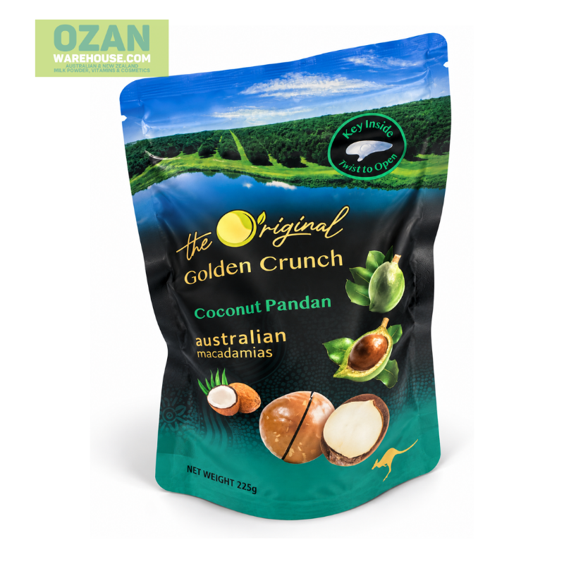 The Original Golden Crunch Coconut Pandan Australian Macadamias gourmet snack pack