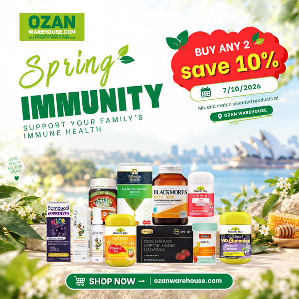 OZAN Spring Immunity campaign featuring Australian immunity products with Buy Any 2 Save 10% promotion in October 2026