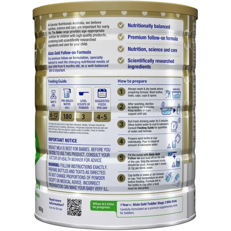 S26 Alula Gold Stage 2 900g premium follow-on formula powder for babies aged 6 to 12 months