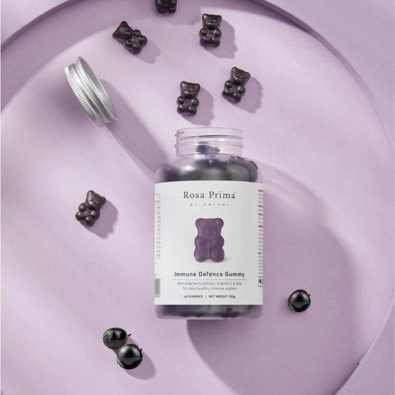 Unichi Rosa Prima Immune Defence Gummy 60 Gummies – Elderberry, Vitamin C and Zinc Supplement