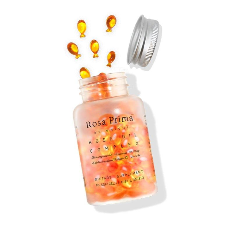 Unichi Rosa Prima Rose Oil Complex 90 Softgels – Rose Oil Dietary Supplement