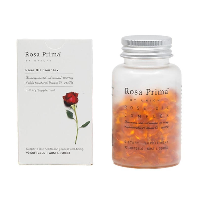 Unichi Rosa Prima Rose Oil Complex 90 Softgels – Rose Oil Dietary Supplement