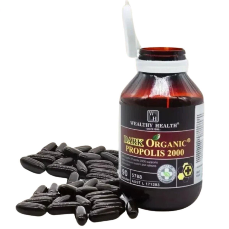 Wealthy Health Dark Organic Propolis 2000 90 Capsules Australian propolis supplement