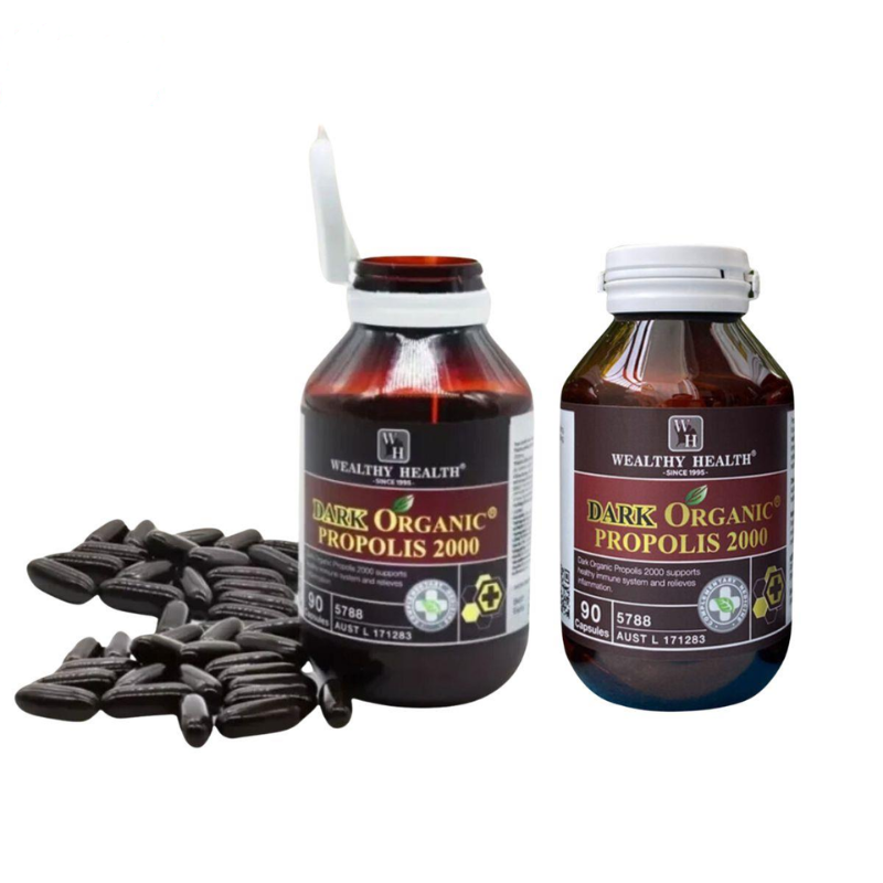 Wealthy Health Dark Organic Propolis 2000 90 Capsules Australian propolis supplement