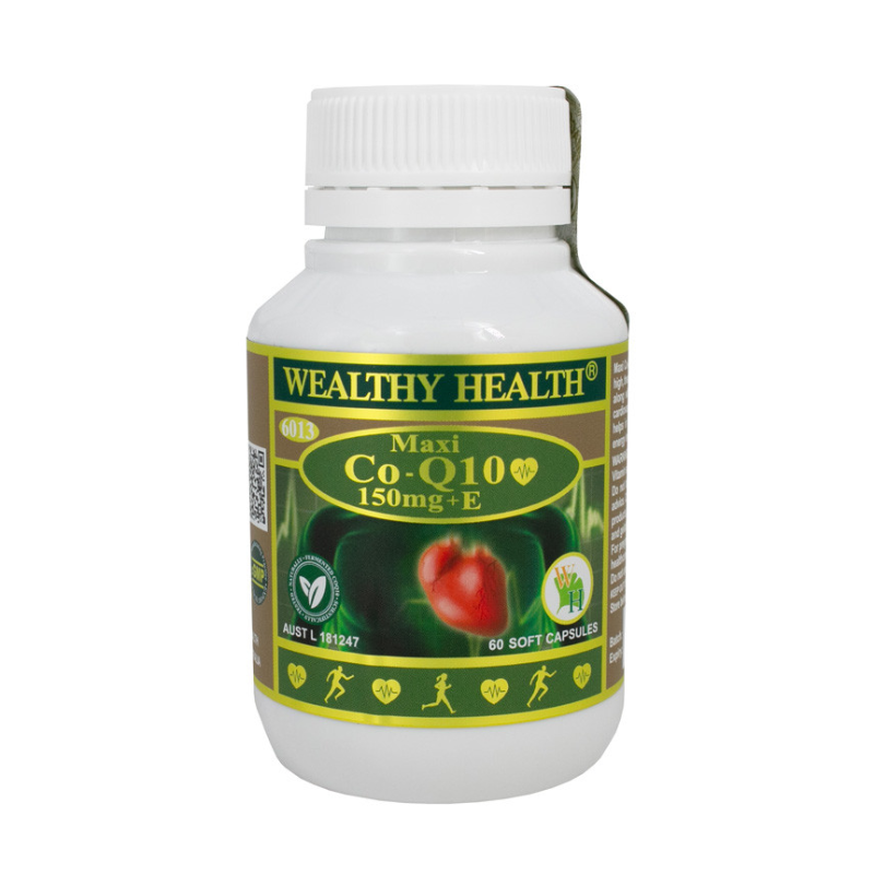 Wealthy Health Maxi Coenzyme Q10 150mg + Vitamin E 60 Capsules Australian Dietary Supplement Genuine Australian Product